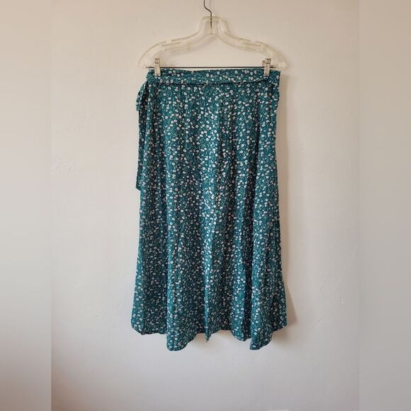 Green Floral Wrap Skirt Ditsy Cottagecore Fairy Boho Pixie Festival Maiden M - Picture 7 of 9